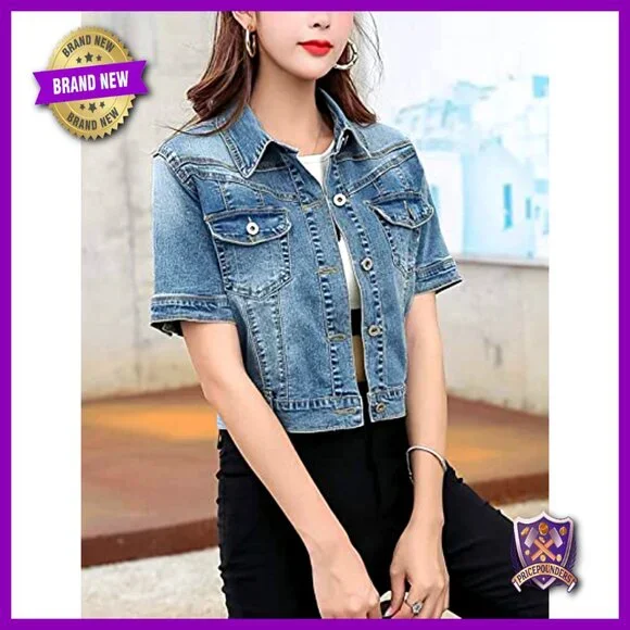 Cropped Denim Trucker Jacket Short Sleeve Summer Casual Y2K Chic
